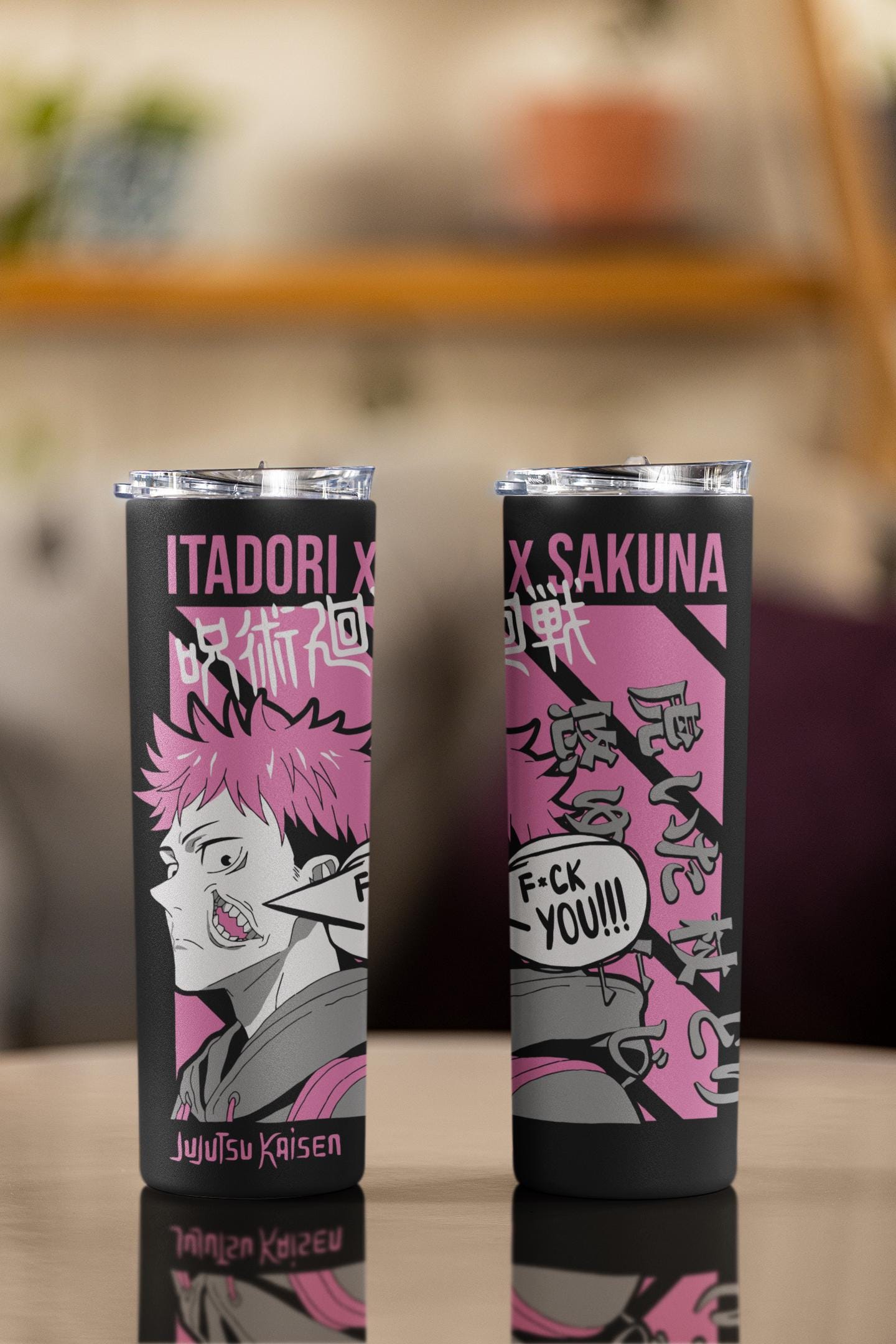 Anime Inspired | Itadori x Sukuna Merch – JJK Duality Fan Art | Yuji & Ryomen Tumbler, Keychain | Anime Gift for Jujutsu Fans