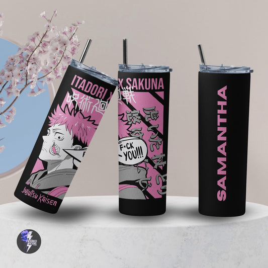 Anime Inspired | Itadori x Sukuna Merch – JJK Duality Fan Art | Yuji & Ryomen Tumbler, Keychain | Anime Gift for Jujutsu Fans