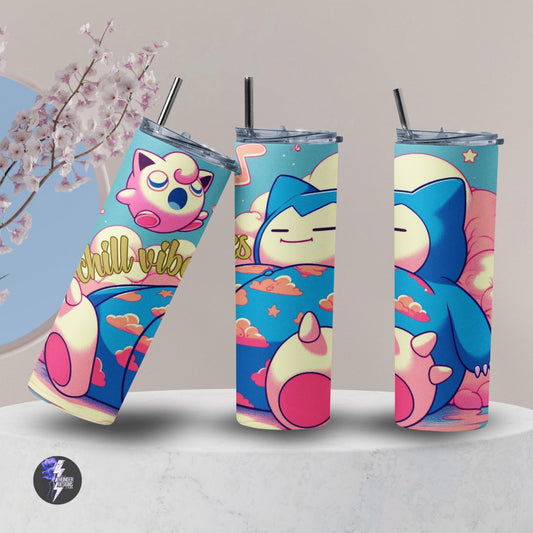 Snorlax and JigglyPuff! Chill Vibes Music Note Tumbler. Pokémon, 20 oz tumbler, gift